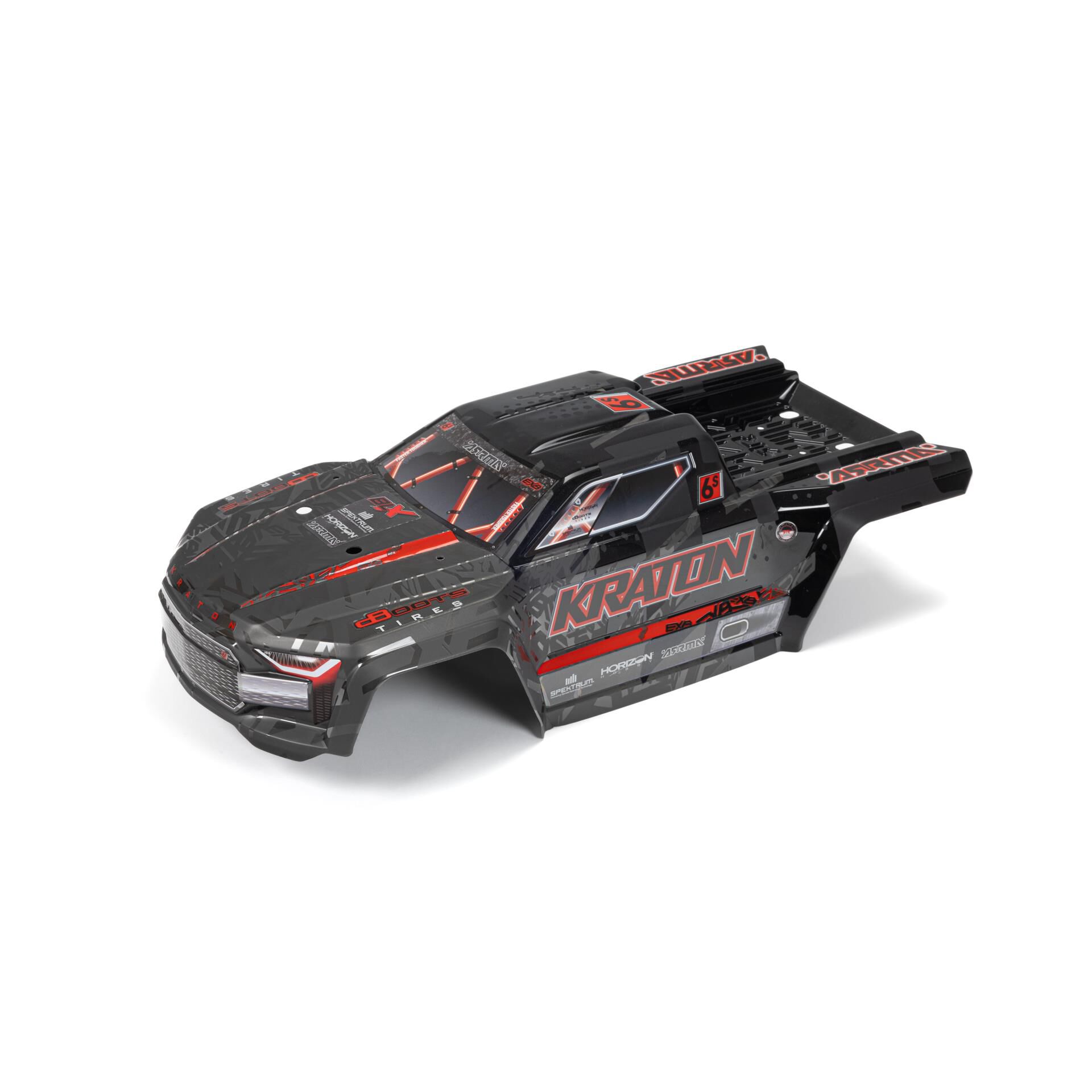 KRATON 6S EXB Painted Decalled Cut Body, Black / Red | ARRMA