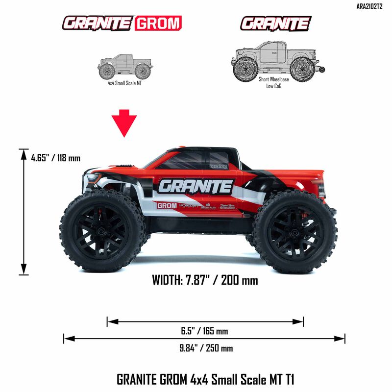 RC auto Arrma Granite Grom 1:18 4WD Smart RTR, červená