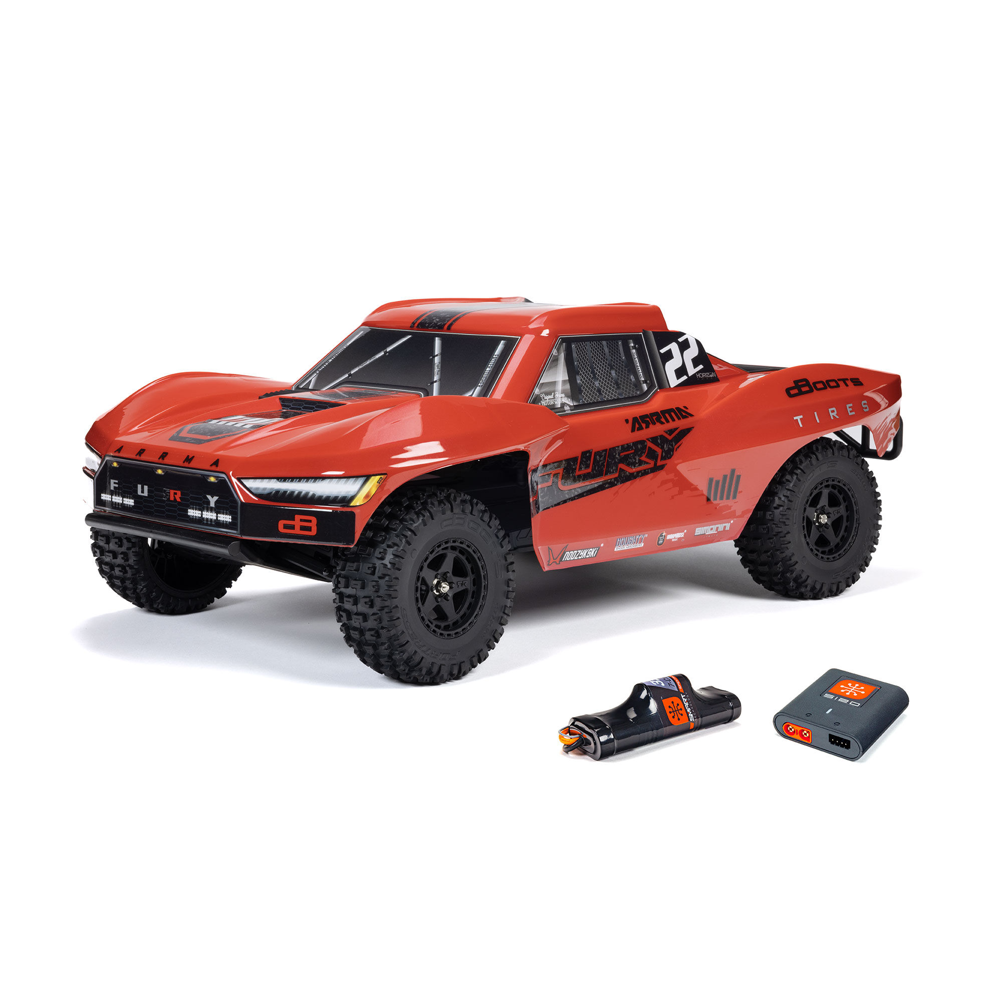 1 10 FURY MEGA 550 Brushed 2WD Short Course Truck RTR with Battery Charger Red Horizon Hobby