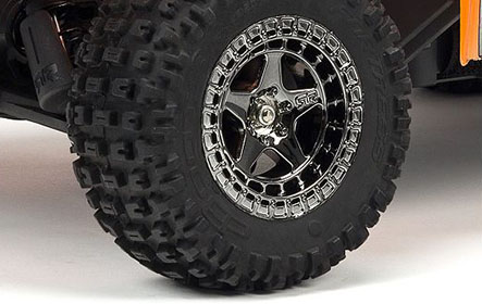 dBoots® FORTRESS MT Multi-terrain Tires on Black Chrome Multi-spoke Wheels