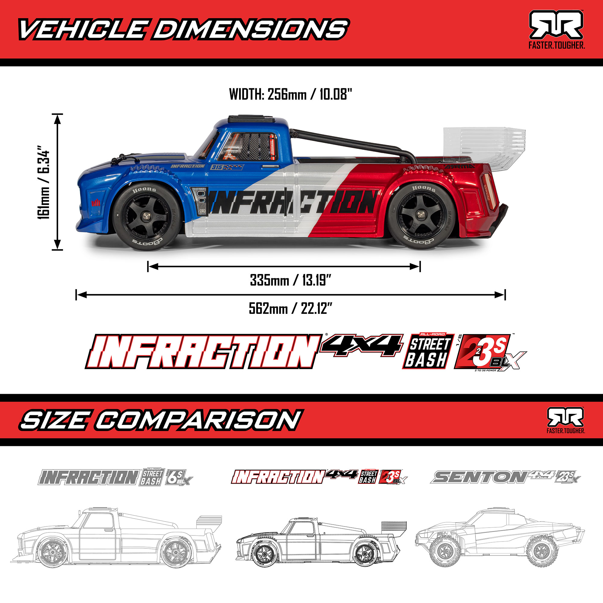 1/8 INFRACTION 223S DSC 4X4 RTR Brushless All-Road Street Bash Truck, Black/Red