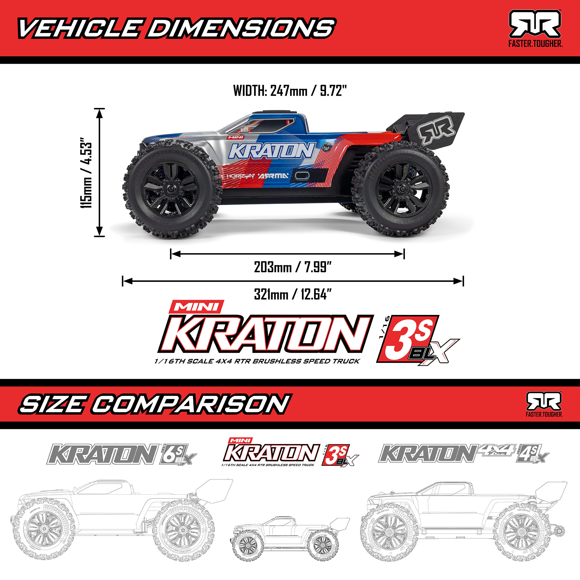 Limited Edition 1/16 MINI KRATON 3S DSC 4X4 RTR Brushless Speed Truck (2 Batteries & Charger Included), Black/Green
