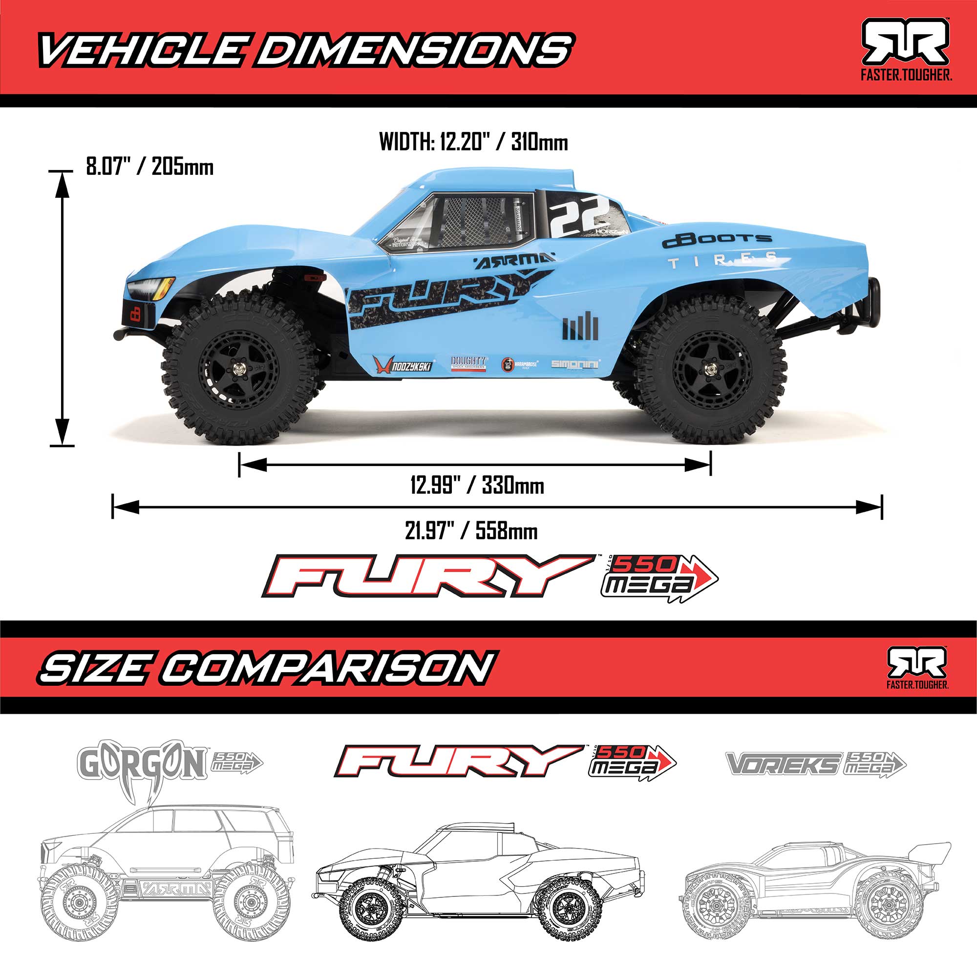 1/10 FURY 2WD RTR Brushed Short Course Truck (Battery & Charger Included), Red