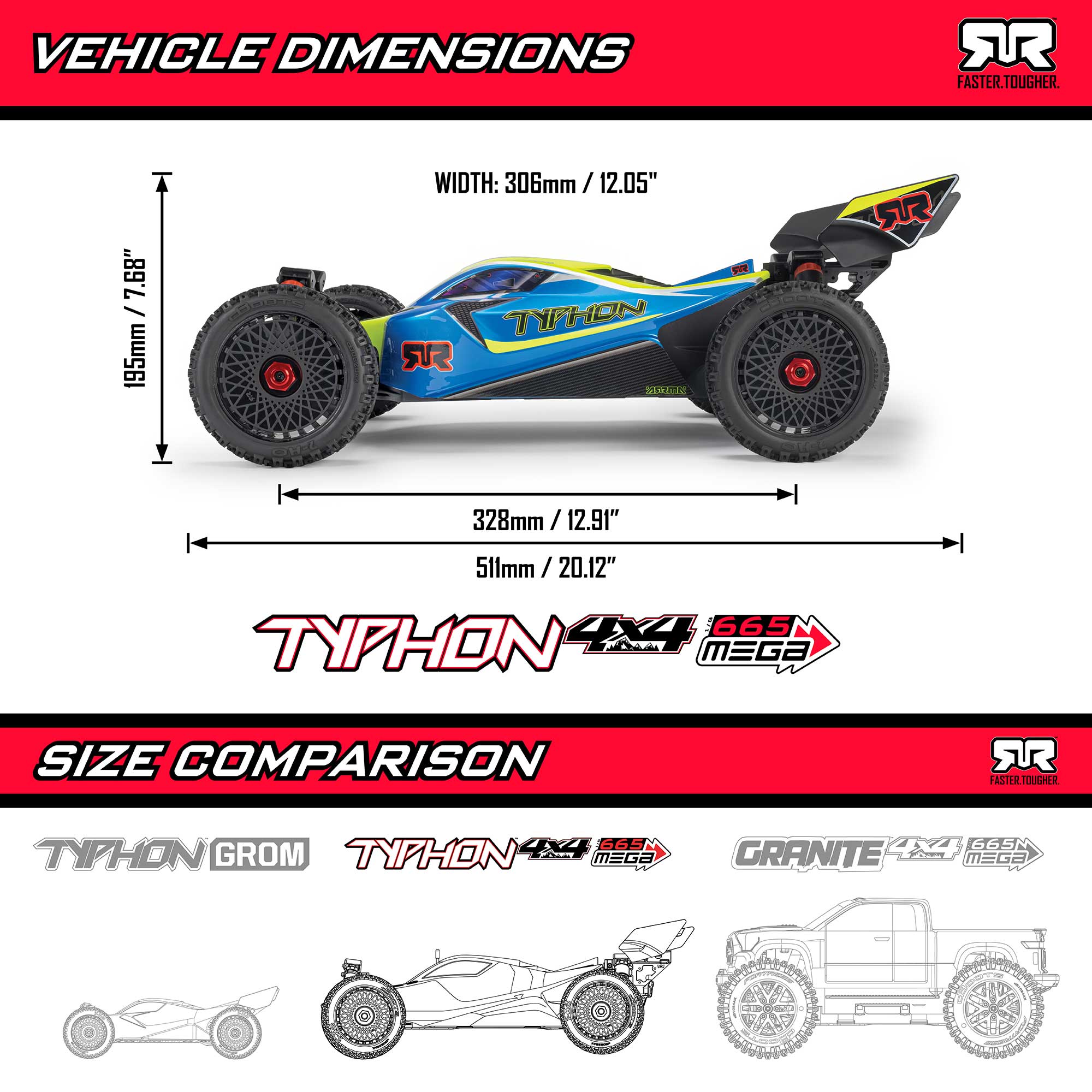 ARRMA 1/8 TYPHON MEGA 665 4X4 RTR Brushed Buggy