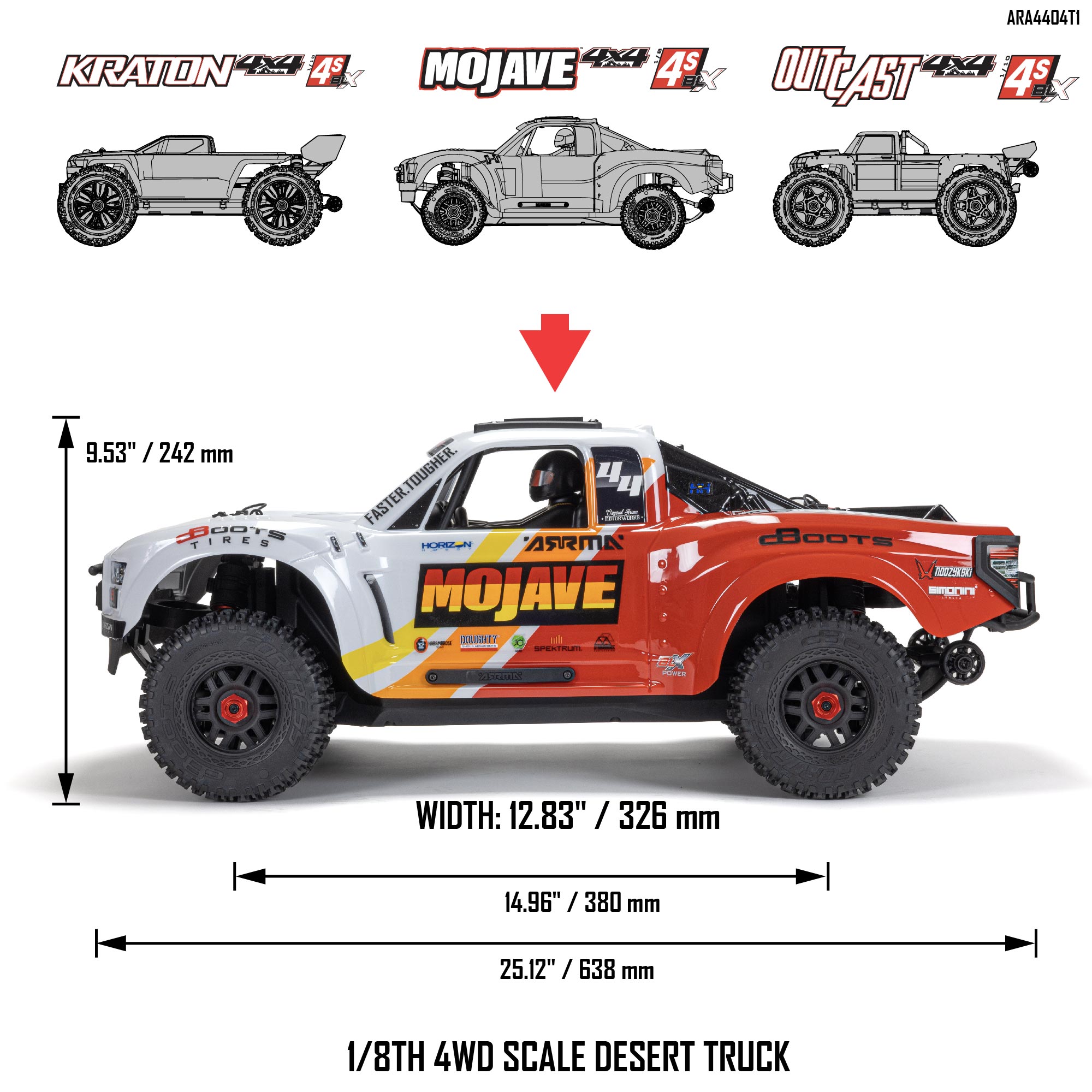 1/8 MOJAVE 4S 4X4 RTR Brushless Desert Truck, Blue/Red