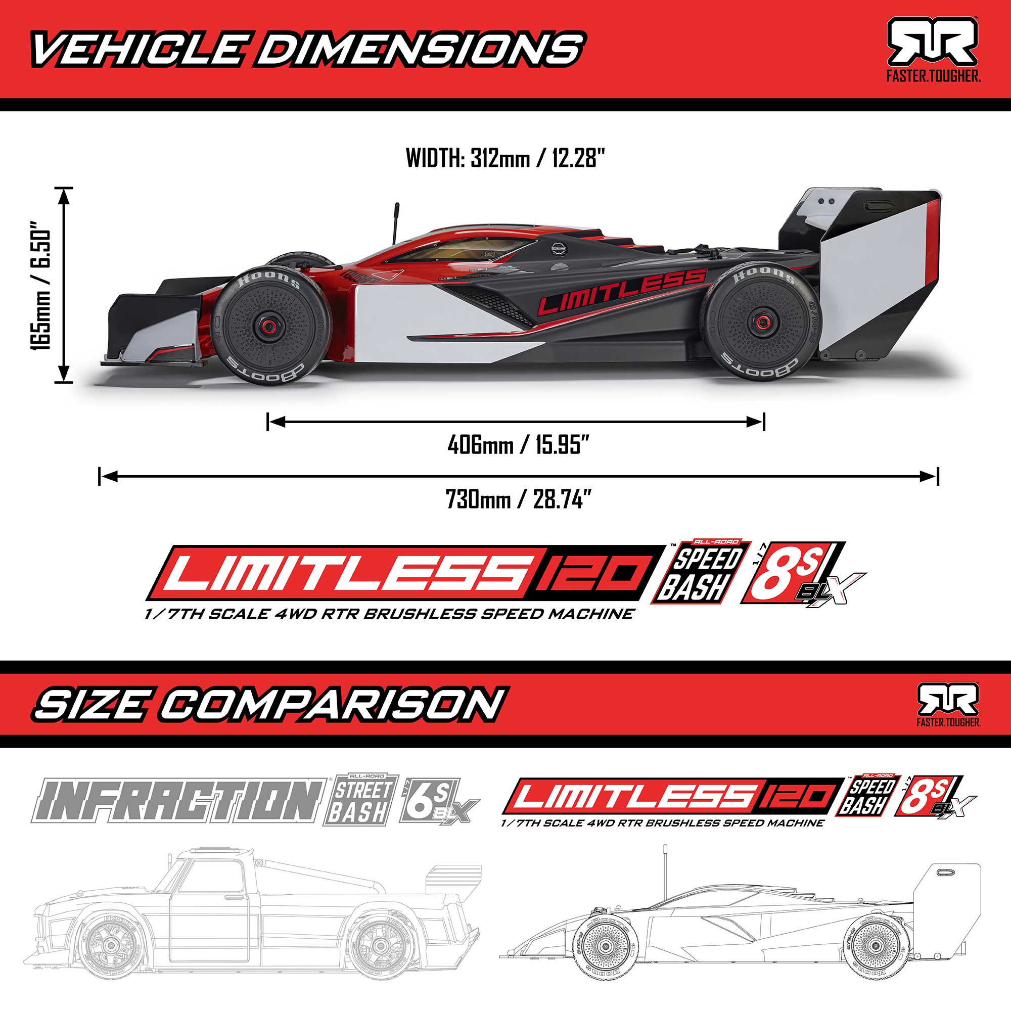 ARRMA 1/7 LIMITLESS 120 8S AVC 4X4 RTR Speed Machine Combo, Red/Black (2 Batteries Included)