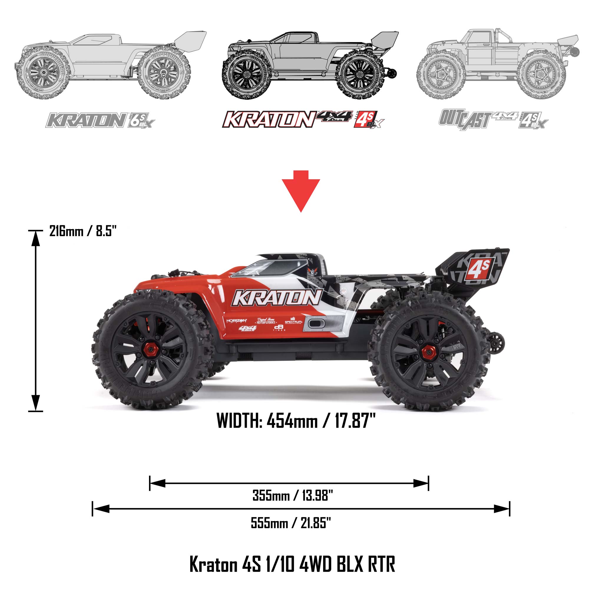 1/10 KRATON 4X4 4S V2 BLX Speed Monster Truck RTR, Rojo