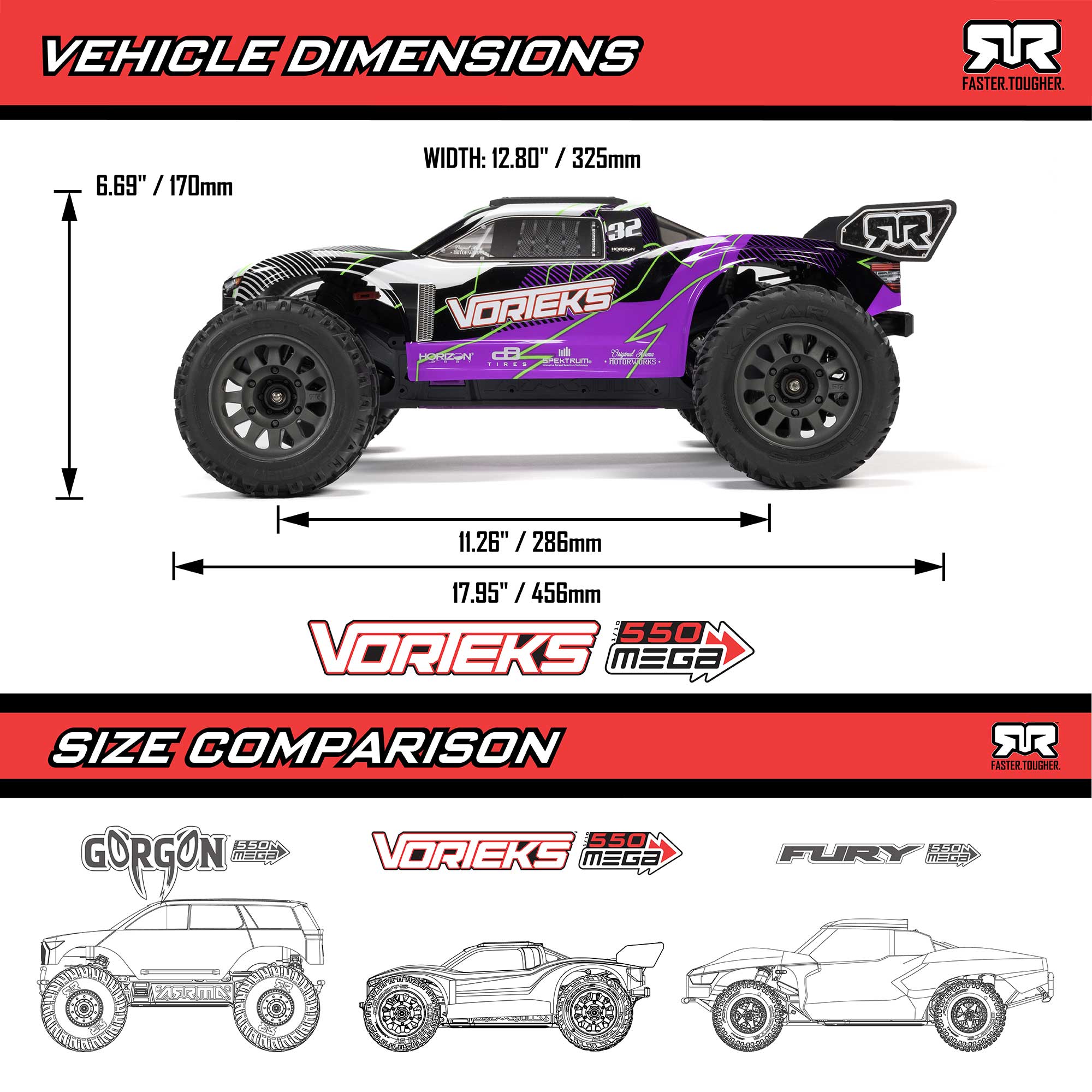 1/10 VORTEKS 2WD RTR Brushed Stadium Truck (Battery & Charger Included), Purple