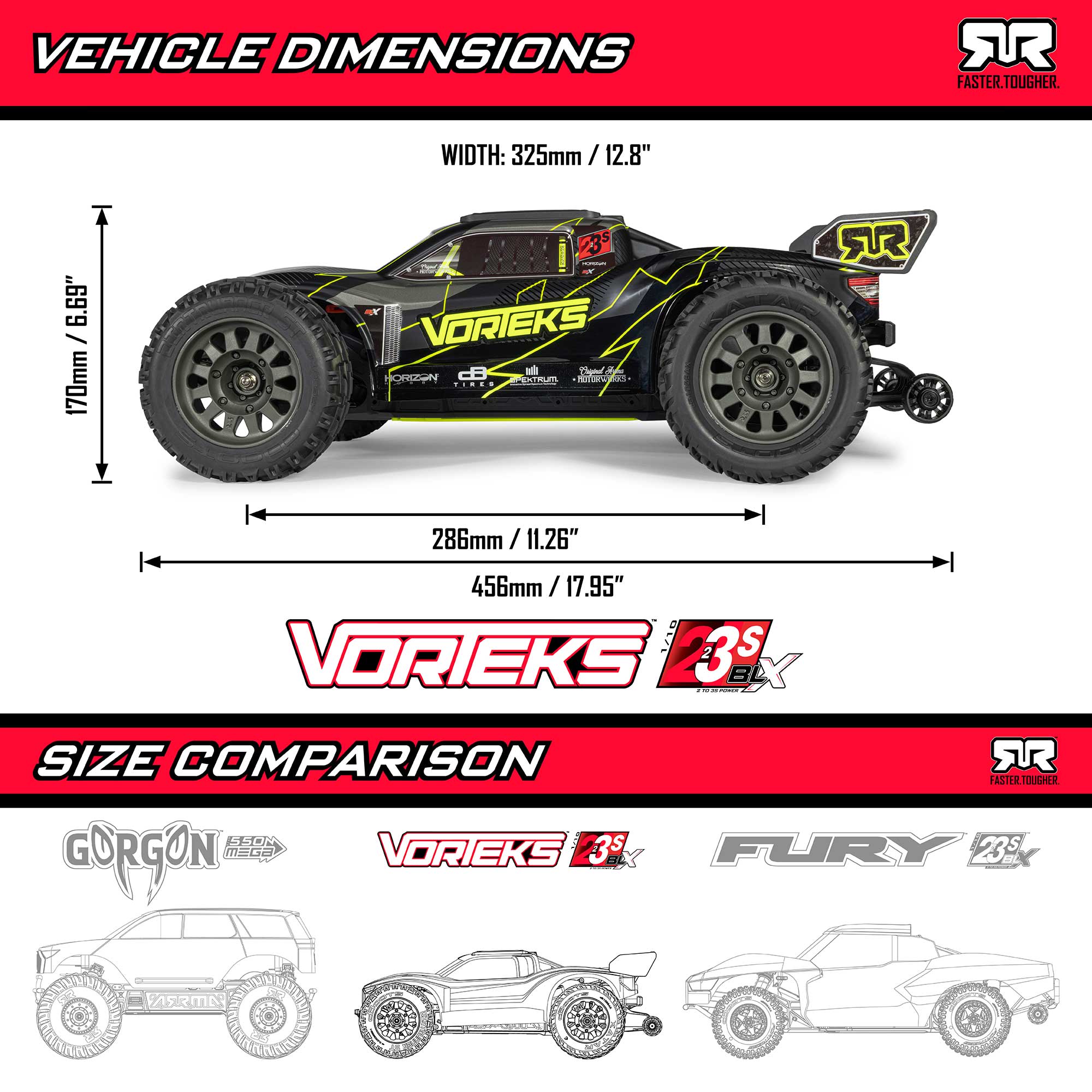 1/10 VORTEKS 223S DSC 2WD RTR Brushless Stadium Truck, Yellow