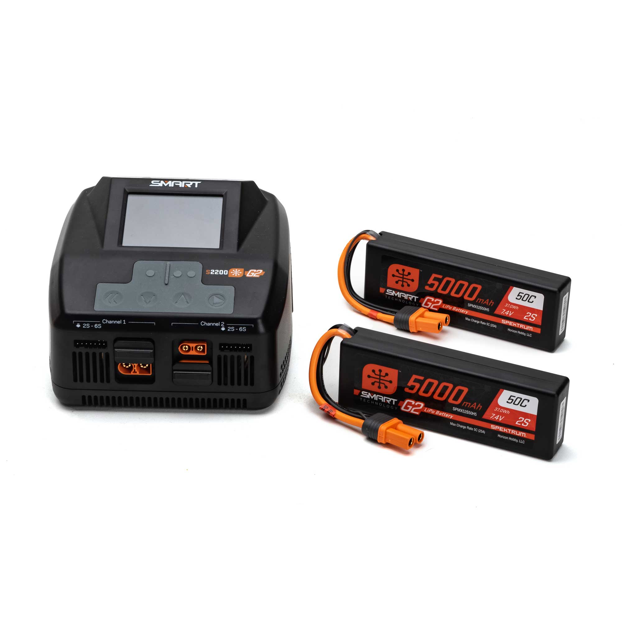 Spektrum Accessories Smart G2 Powerstage 4S Surface Bundle: 2S 5000mAh LiPo Battery (2) / S2200 G2 Charger | ARRMA Spektrum Accessories Smart G2 Powerstage 4S Surface Bundle: 2S 5000mAh LiPo Battery (2) / S2200 G2 Charger | ARRMA