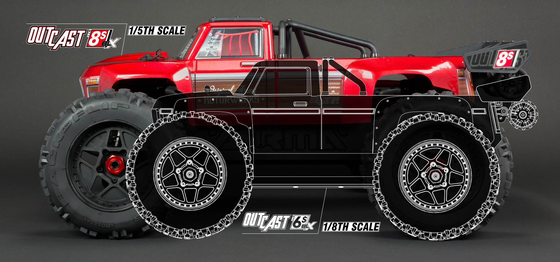 PACK SUPREMO ARA5810V2T1ARRMA 1/5 OUTCAST 4X4 8S BLX EXB CAMION